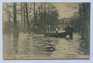 De Overstrooming Hochwasserszene Niederlande Pferdewagen Boot Holländische Postkarte - Bild 1 von 2
