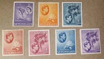 英国殖民地 - 塞舌尔 - 图画最终邮票完好 OG LH 批量 7 件  — 第 1/2 张图片