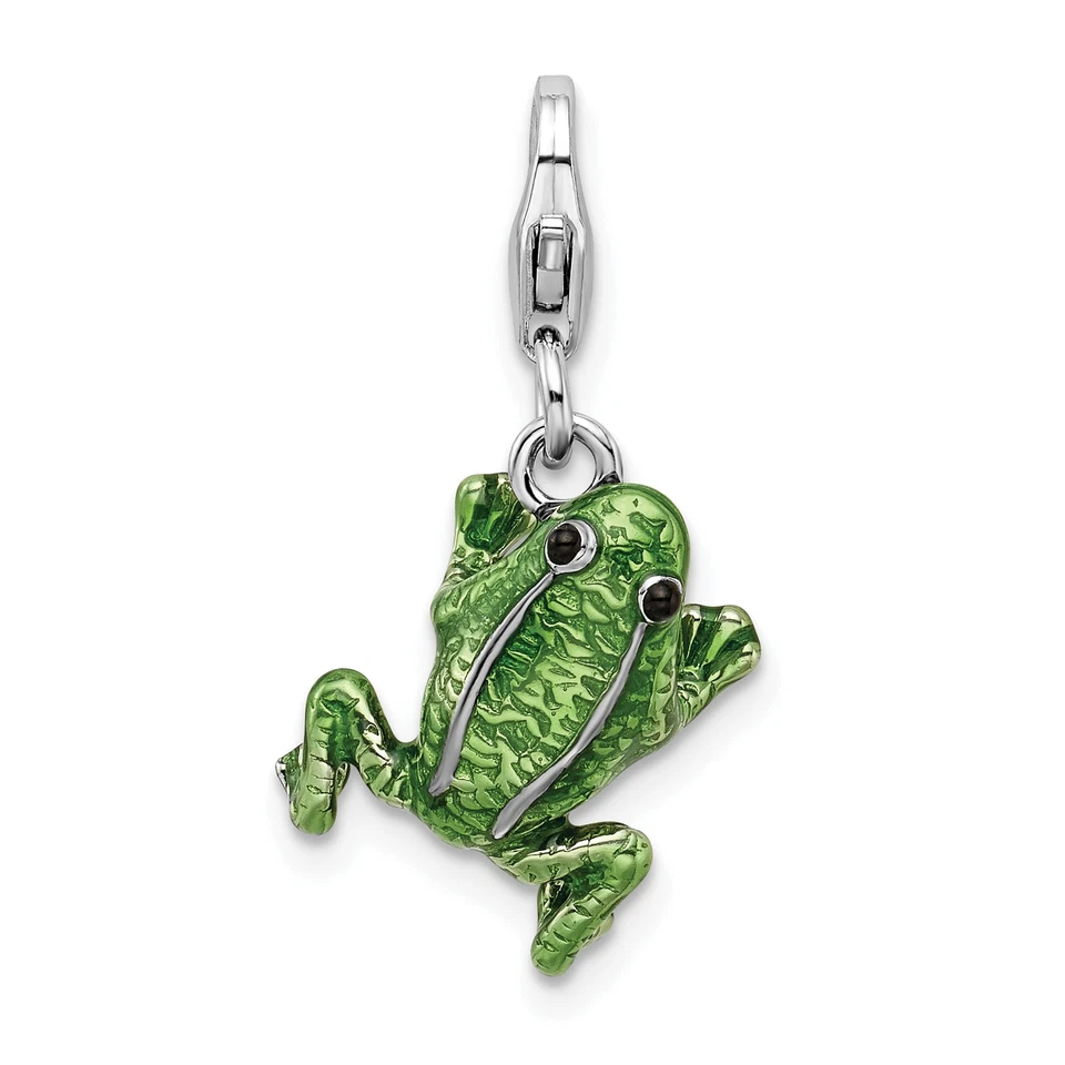 Sterling Silver AMORE La Vita Rhodium-plated 3-d Enameled Frog Charm Qcc1063