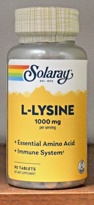 Solaray L-Lysine 1000 mg 90 Tablets 1000mg Essential Amino Acid Immune System - Image 1 of 4