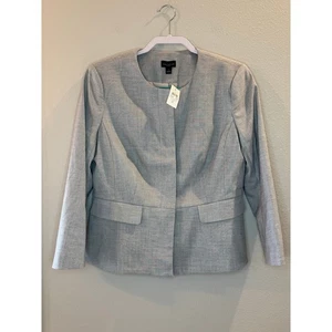 Chaqueta Blazer Ann Taylor Nueva Con Etiquetas Fábrica Crosshatch Sin Cuello Gris Peplum Talla 8 - Imagen 1 de 7