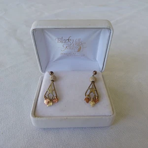 Vintage 12k Gold Sterling CCO Blackhills Earrings Dangle Rose Yellow Leaves Box - Picture 1 of 10