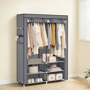 Fabric Wardrobe With 2 Hanging Rails Shelving Clothes Rack Storage Cupboard - Picture 1 of 4