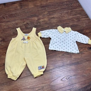 Vintage selten Disney Winnie Puuh gelb Blumen Overall und Shirt Outfit 6-9m - Bild 1 von 9