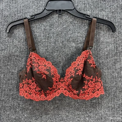 Wacoal Embrace Lace Bra 36D Underwire Unlined Brown Orange Embroidered 65191 - Image 1 of 4