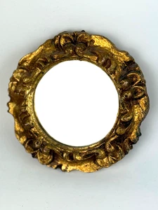 Vintage Florentine 5.5" Ornate Gold Small Round Wall Mirror Made In Italy - Picture 1 of 4