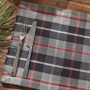 2 Colton Black Gray Plaid Woven Cotton Country Home Placemats 13x19 - Picture 1 of 4