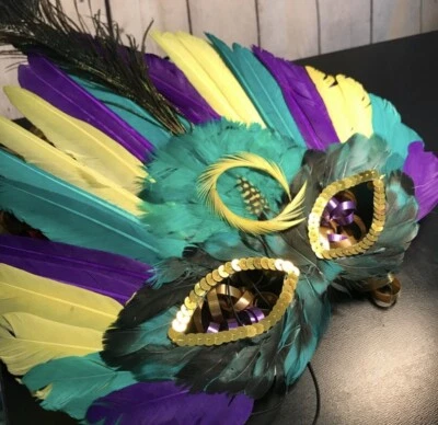 Feathers Venetian Masquerade Eye Mask-Choices-Halloween Costume Mardi Gras NEW - Image 1 of 4