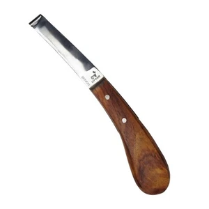 Cuchillo de casco hoja curva herramienta herradora con mango de madera cuchillo de recorte ganado - Imagen 1 de 7