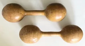 Manubrio in legno antico 1900 WRIGHT & DITSON MARCATO ACERO pesi a mano 2 libbre USA - Foto 1 di 5