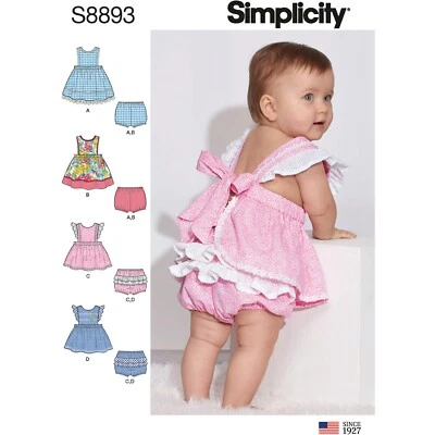 SIMPLICITY 8893 BABIES PINAFORE DRESS & PANTIES Sewing Pattern Sizes XXS - L - Image 1 of 4
