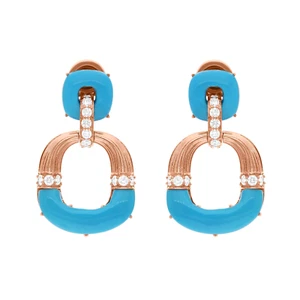 10.85 TCW Blue Turquoise Lab Grown CVD Diamond Dangle Earrings 14k Rose Gold - Picture 1 of 8