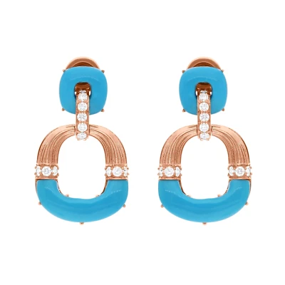 10.85 TCW Blue Turquoise Lab Grown CVD Diamond Dangle Earrings 14k Rose Gold - Image 1 of 4