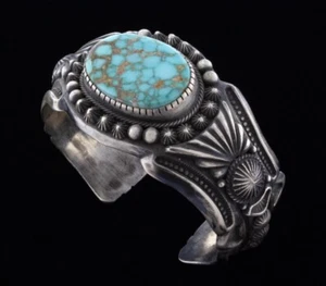 High Grade Natural Pilot Mountain Turquoise Bracelet By Harry H. Begay - Picture 1 of 5