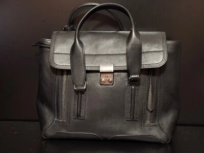 3.1 Phillip Lim Large Black Silver Pashli Leather Satchel Bag - Image 1 of 4