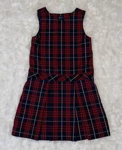 PARKER UNIFORM Girls Sz 10 Red & Blue Plaid Pleated Jumper Dress Private School - Picture 1 of 7
