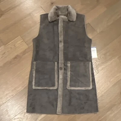 Chaleco largo suave de gamuza de diseñador Ralph Lauren para mujer XS gris nuevo con etiquetas Foto 1 de 4
