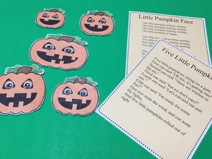 Set di cinque piccole zucche faccia flanella/tavola in feltro figure Halloween - Foto 1 di 7