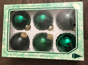 Christmas By Krebs vintage Designer Glass Ornament W/ Crowns Emerald Green - Picture 1 of 6