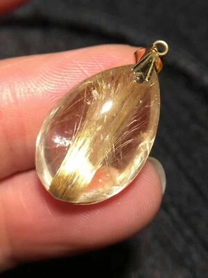 Collar colgante de cristal de titanio de cuarzo rutilado oro natural 21*4*9,7 mm AAAA  Foto 1 de 3
