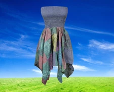 Women’s Boho Patchwork Sundress,Grey 2 in 1 Maxi Skirt Patchwork Dress,Hippy S/M