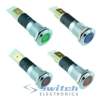 SWITCH ELECTRONICS 12mm Flat Head Metal LED Panel Indicator Light 12V