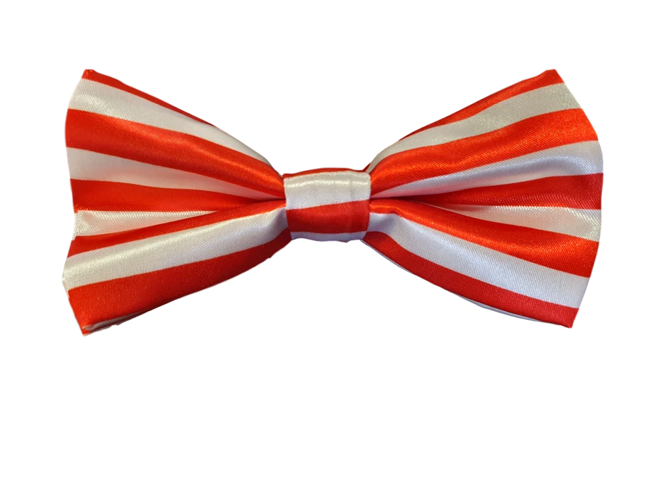 MEN's RED WHITE STRIPE SATIN FANCY DRESS CLOWN HALLOWEEN PRETIED BOW NECKTIE - Image 1 of 1