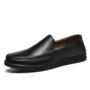 Mocasines de cuero genuino para hombre zapatos informales hechos a mano negocios zapatos planos sin cordones - Imagen 1 de 24