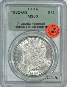 1882-O/S dollaro Morgan PCGS MS-60; Vecchio supporto verde - Foto 1 di 5