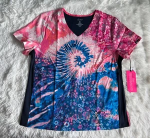 Koi Lite Scrub Top Women’s Sz XL Reform Groovy Floral Tie Dye Stretch Nursing - Picture 1 of 14