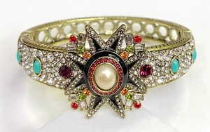 HSN Heidi Daus "Elegant Emblem" Crystal and Enamel Bangle Bracelet - M/L - Picture 1 of 16