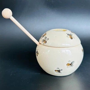 Maggie Black Pottery Ceramic Honeybee Honey Pot with Lid Signed 3.5" - Picture 1 of 10