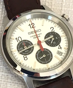 2001 Men's Rare Seiko 6T63-00A0 Panda Chronograph Calendar Steel Watch. Working. - Picture 1 of 11