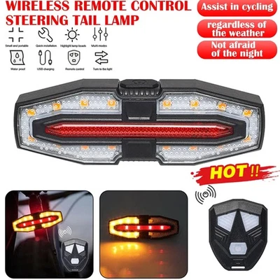 Wireless LED Bicycle Bike Indicator Rear Turn Signal Light Remote Tail light USB - Image 1 of 4