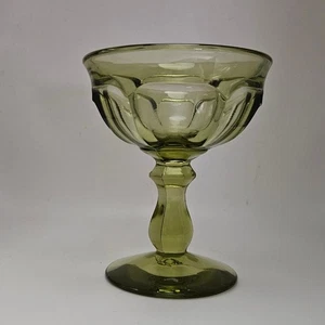 Set of 3 Vintage Green Pressed Glass Compote Dessert Bowls 4.5" - Picture 1 of 3