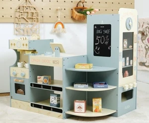 Robud Kids Grocery Store Playset Wooden Pretend Play Supermarket Toy for Toddler - Picture 1 of 12