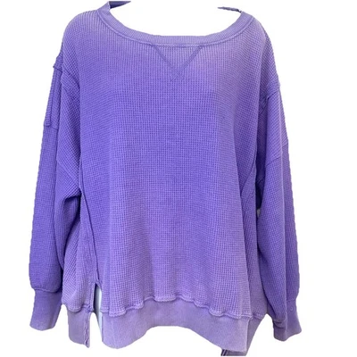 Blusa de malha American Eagle waffle térmica tamanho grande roxa XS seriamente vivida - Imagem 1 de 4