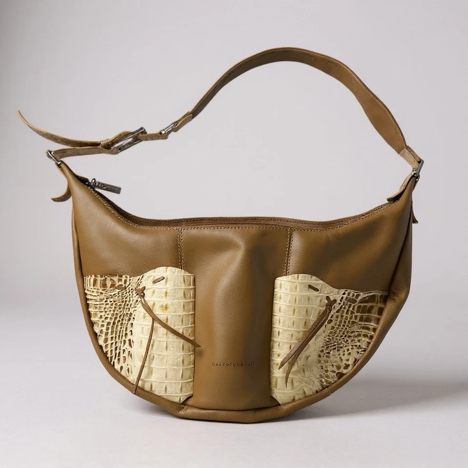 Bolso de Hombro Hobo Marco Buggiani Hecho en Italia Cuero Tostado Cocodrilo Repujado Foto 1 de 4