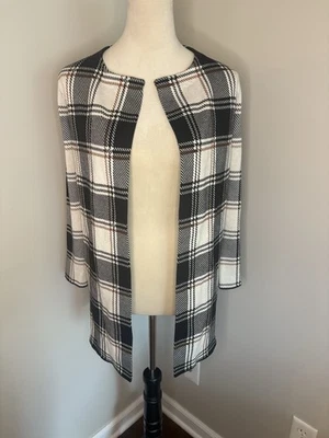 Ann Taylor NWT Black White Brown Plaid Cardigan Sweater Jacket Size XXS Petite - Image 1 of 4