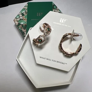 Bomb Party May 2025 Earrings On Emerald Island Lab Emeralds Rose Gold Plating - Picture 1 of 17