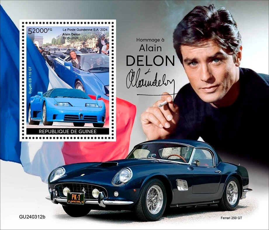 Tribute to Alain Delon French Actor Cars MNH Stamps 2024 Guinea S/S - Image 1 of 1
