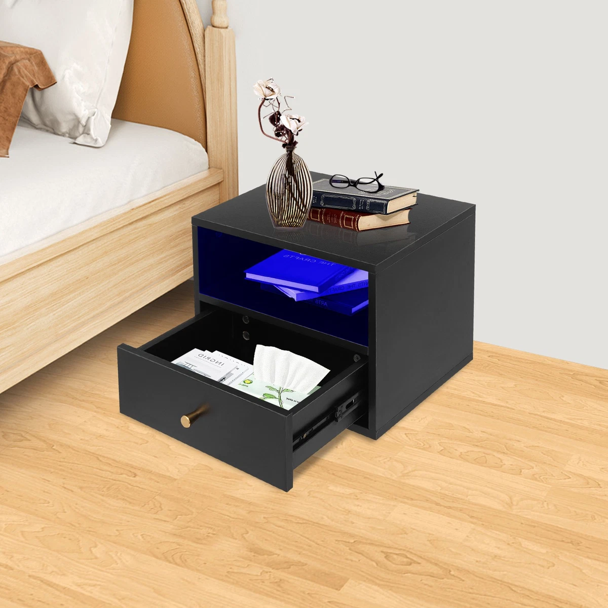Schwebender Nachttisch Zur Wandmontage – Mit Schublade, Aus Holz, Platzsparend Für Schlafzimmer/Wohnheim