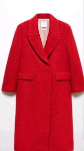 MANGO Red Carmin Wool Blend Oversized Coat Size S New & Tag - Picture 1 of 19