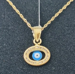 Colgante Y Cadena oro 18k 750 mls. Ojo Turco Ovalado 11,3 MM. - Imagen 1 de 7