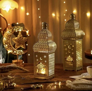 Eid Ramadan Laterne Gold Marokkanische Tempel Deko mit LED Beleuchtung Innen Außen - Bild 1 von 5