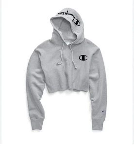 CHAMPION XS Reverse Weave Cut Off P O Hoodie Oxford Grau Schwarz Damen Sweatshirt - Bild 1 von 14