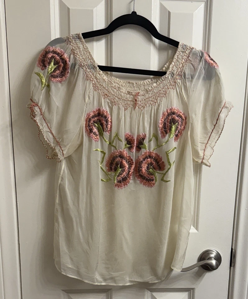 Top campesino bordado floral vintage años 70 Foto 1 de 4