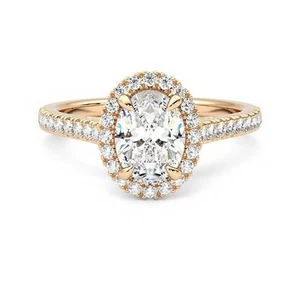 Anillo de compromiso de oro rosa de 14k moissanita ovalado 1,35 quilates... - Imagen 1 de 8