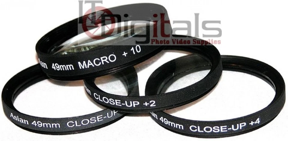 49mm +1 +2 +4 & MACRO +10 CLOSEUP LENS FILTERS SET KIT 49 mm Asian Camera - Image 1 of 2