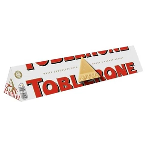 TOBLERONE WHITE Swiss Chocolate Bars - Honey & Almond Nougat, 100g, 3.5oz - Picture 1 of 1